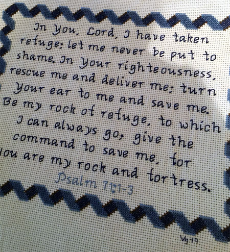 Be My Rock of Refuge stitched by Vicki Giger